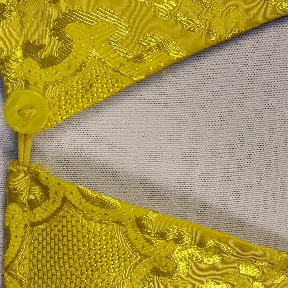 Urban Outfitters Mini Dress Yellow Jacquard Open Back Retro Mod Glam Coquette L - Picture 4 of 8